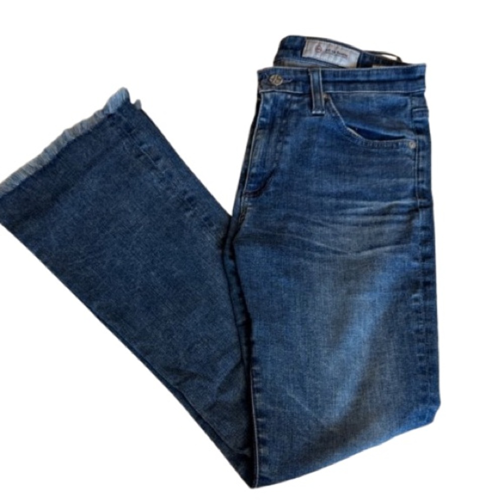 CLEARANCE - AG Adriano Goldschmied Dark Blue Frayed Ankle High-Rise Jeans 27